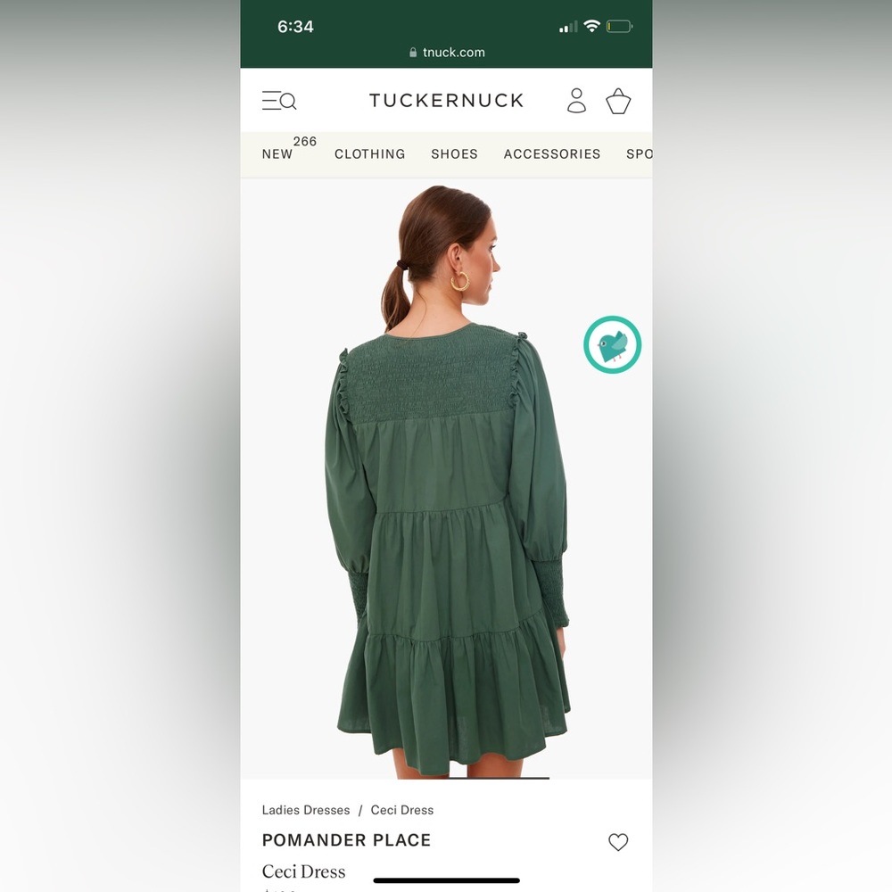 Pomander Place Tuckernuck Women's Ceci Mini Swing Dress Jaguar Green Smock sz L
